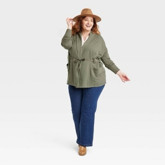 Women's Drape Front Jacket - Knox Rose - Olive Green - Picture 2 of 3